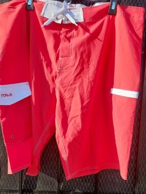 Nonwe Red Swim Shorts with White Trim